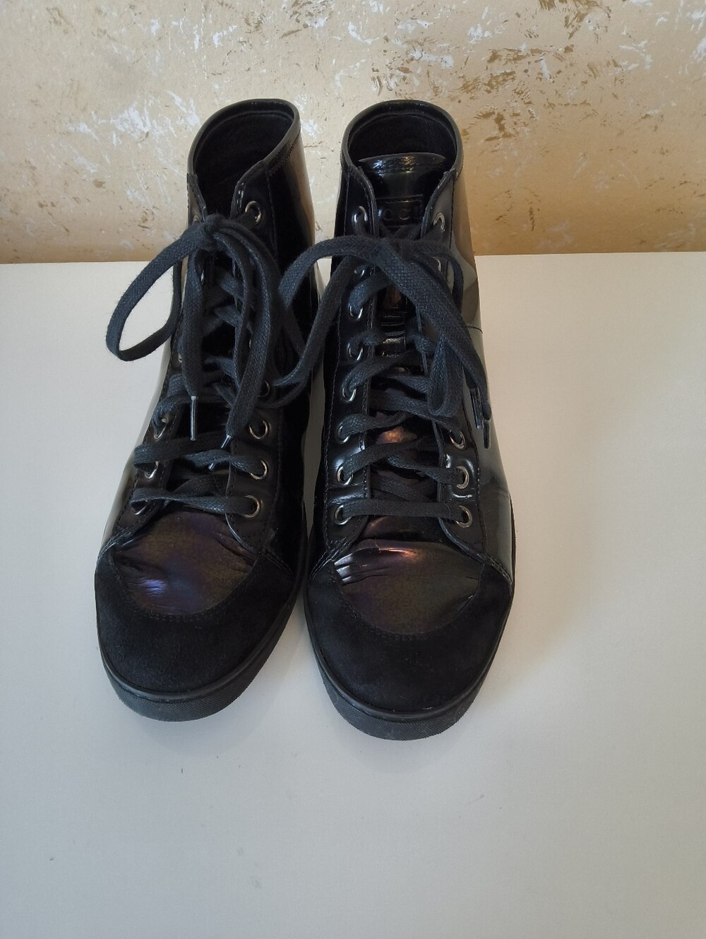 Authentic Gucci Patent Leather High-Top Sneakers Boots EU 36 Black - Picture 2 of 15